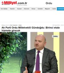 Ak Parti Ordu Milletvekili Gündoğdu: Birinci etabı hizmete girecek