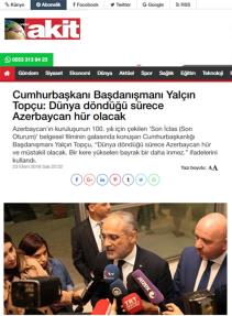 Cumhurbaşkanı Başdanışmanı Yalçın Topçu: Dünya döndüğü sürece Azerbaycan hür olacak