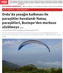 Ordu’da yasağın kalkması ile paraşütler havalandı Yamaç paraşütleri, Boztepe’den merkeze süzülmeye ...