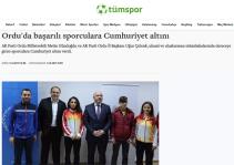 Ordu‘da başarılı sporculara Cumhuriyet altını 