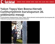 Yalçın Topçu‘dan Bosna-Hersek Cumhuriyetinin kuruluşunun 26. yıldönümü mesajı