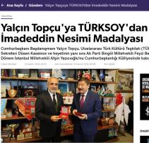 Yalçın Topçu‘ya TÜRKSOY‘dan İmadeddin Nesimi Madalyası